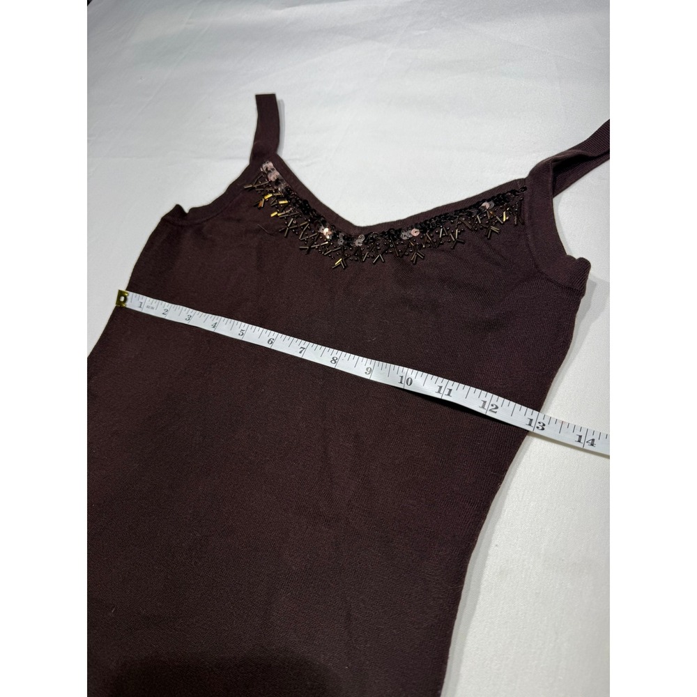 Cache Y2K Brown Knit Sequin Beaded V-Neck Cami Tank Top Small - Picture 5 of 6